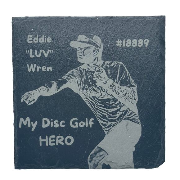 Disc Golf Laser Engraved Personalized Slate Coasters/Custom Photo Gift Set - Picture 3 of 3